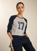 Aaron Organic Cotton Contrast Sleeve Top - Grey Marl & Navy Baukjen