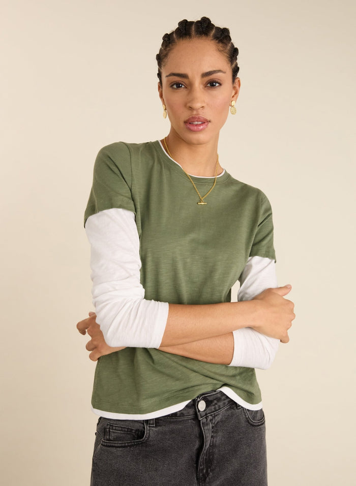 Addie Double Layer Organic Cotton Top - Light Khaki Baukjen