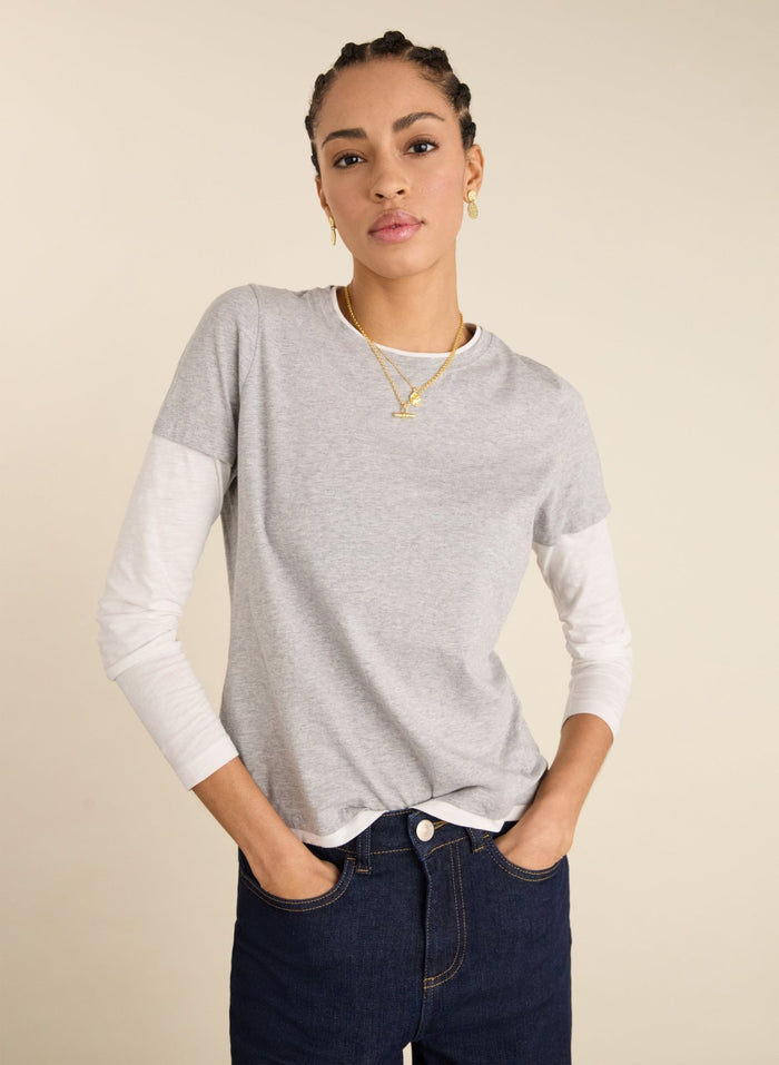 Addie Double Layer Organic Cotton Top - Grey Marl Baukjen
