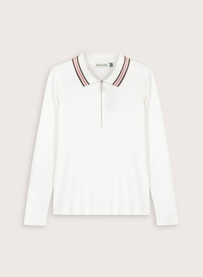 Addison Organic Cotton Stripe Collar Top - Soft White Baukjen