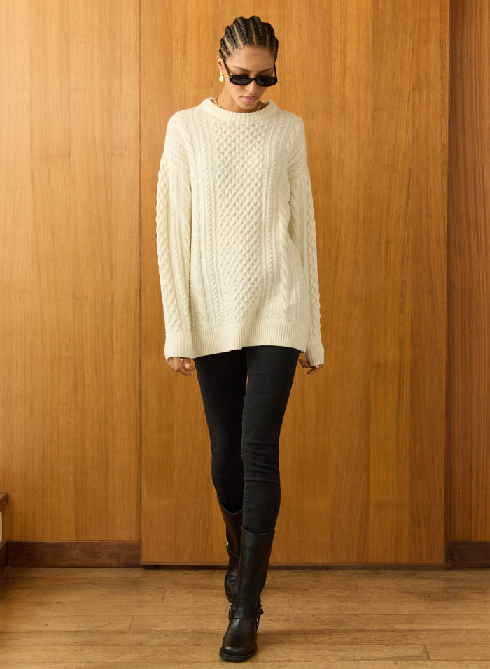 Aisha Wool Blend Cable Jumper - Soft White Baukjen