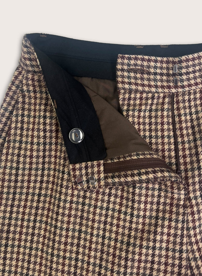 Alex Tailored Barrel Leg Trousers - Neutral Puppytooth Check Baukjen