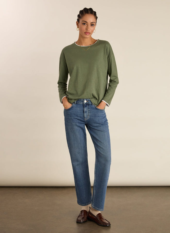 Alexandra Organic Cotton Relaxed Top - Light Khaki Baukjen