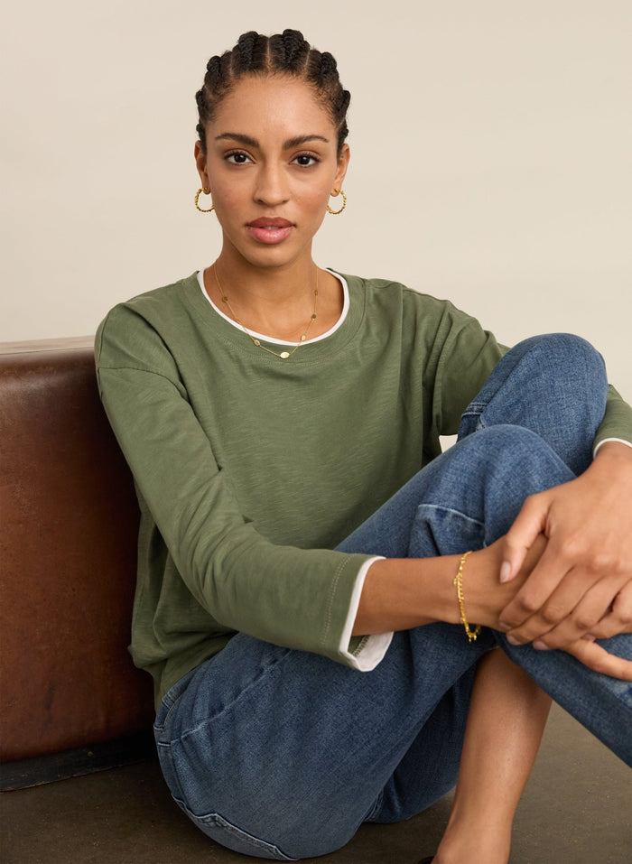Alexandra Organic Cotton Relaxed Top - Light Khaki Baukjen