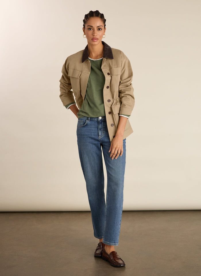 Alexandra Organic Cotton Relaxed Top - Light Khaki Baukjen
