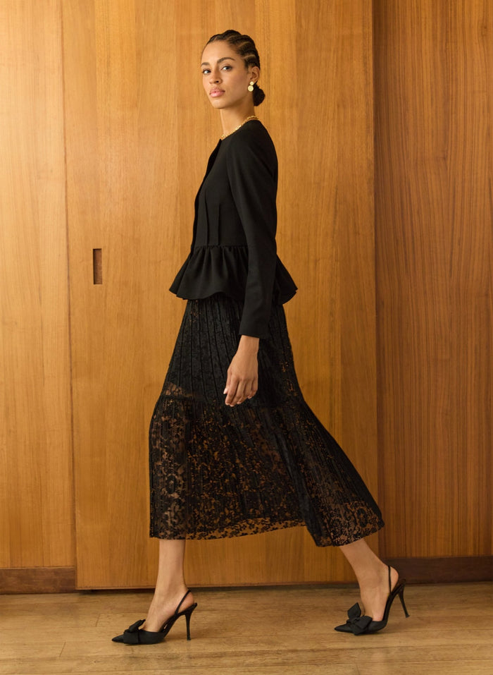 Alice Recycled Lace Midi Skirt - Caviar Black Baukjen