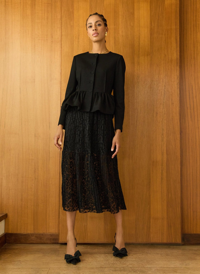 Alice Recycled Lace Midi Skirt - Caviar Black Baukjen