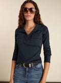 Allie Organic Cotton Rib Collar Top - Classic Navy Baukjen