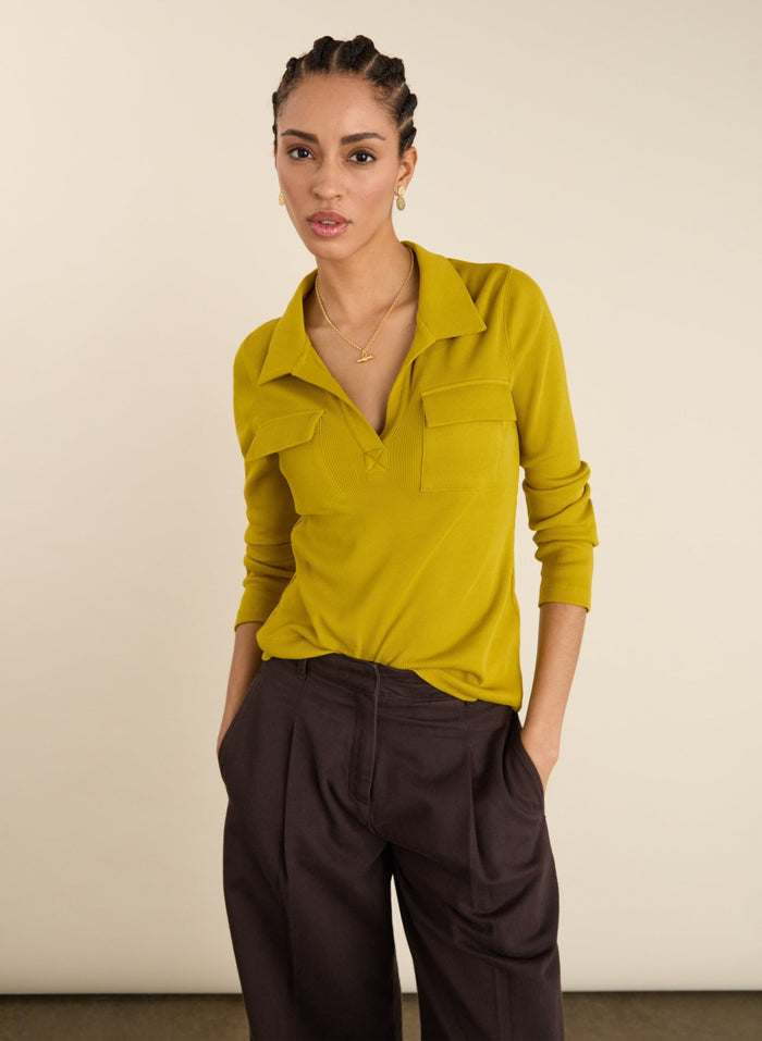 Allie Organic Cotton Rib Collar Top - Chartreuse Baukjen