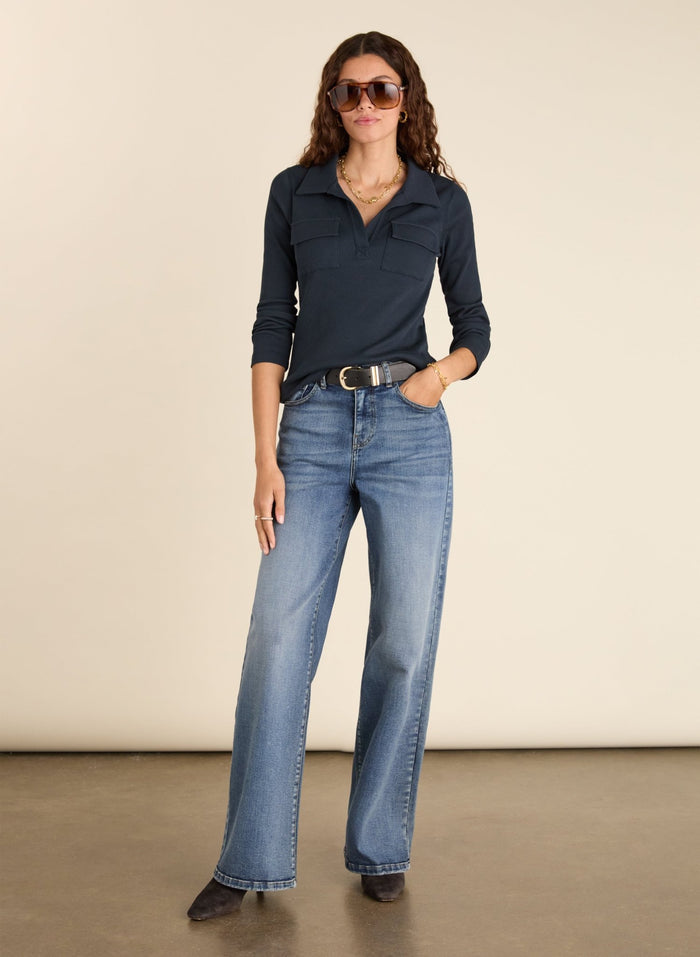 Allie Organic Cotton Rib Collar Top - Classic Navy Baukjen