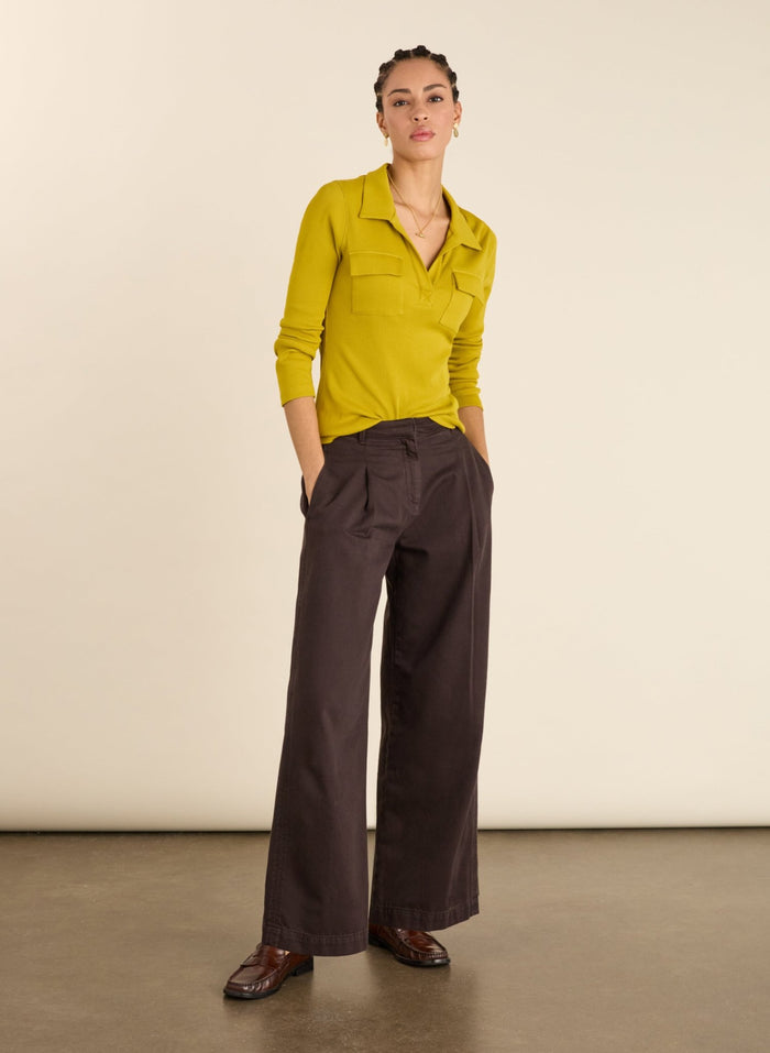 Allie Organic Cotton Rib Collar Top - Chartreuse Baukjen