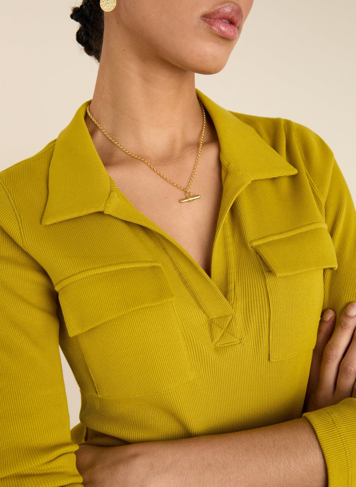 Allie Organic Cotton Rib Collar Top - Chartreuse Baukjen