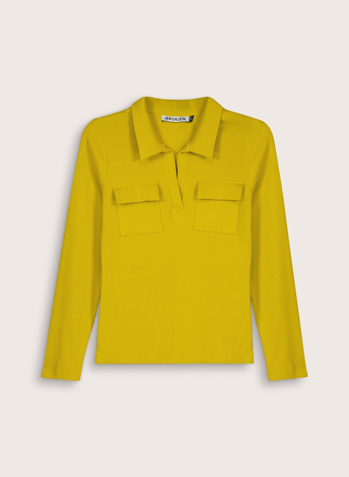 Allie Organic Cotton Rib Collar Top - Chartreuse Baukjen