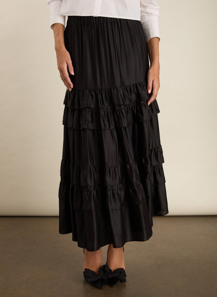 Angelica Ruffle Maxi Skirt - Caviar Black Baukjen