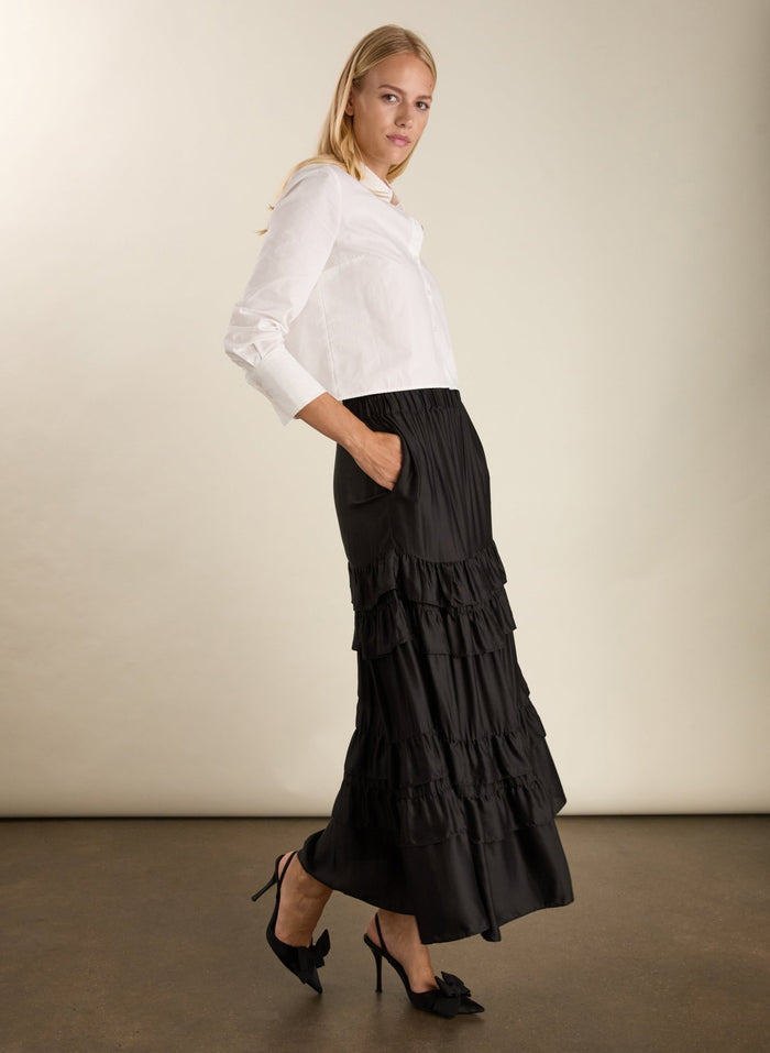 Angelica Ruffle Maxi Skirt - Caviar Black Baukjen