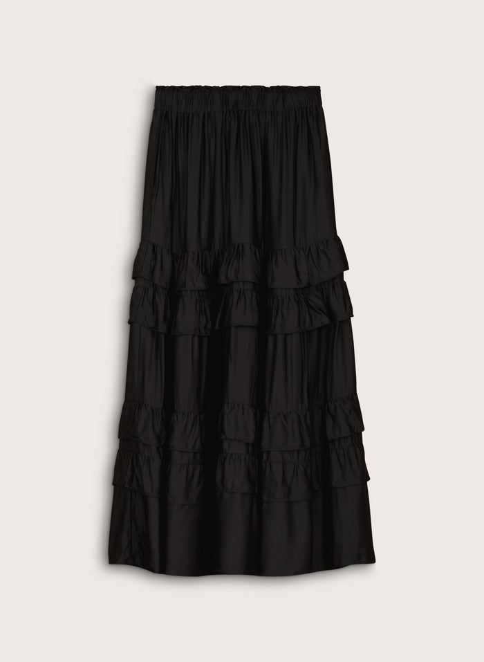Angelica Ruffle Maxi Skirt - Caviar Black Baukjen