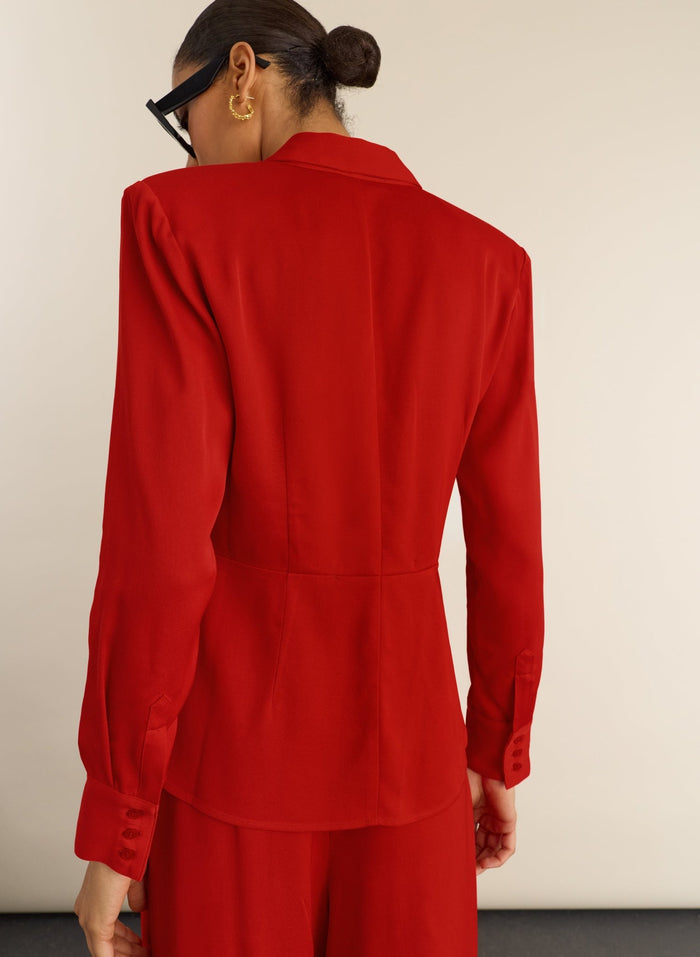 Angie Cinched Waist Shirt - Crimson Red Baukjen