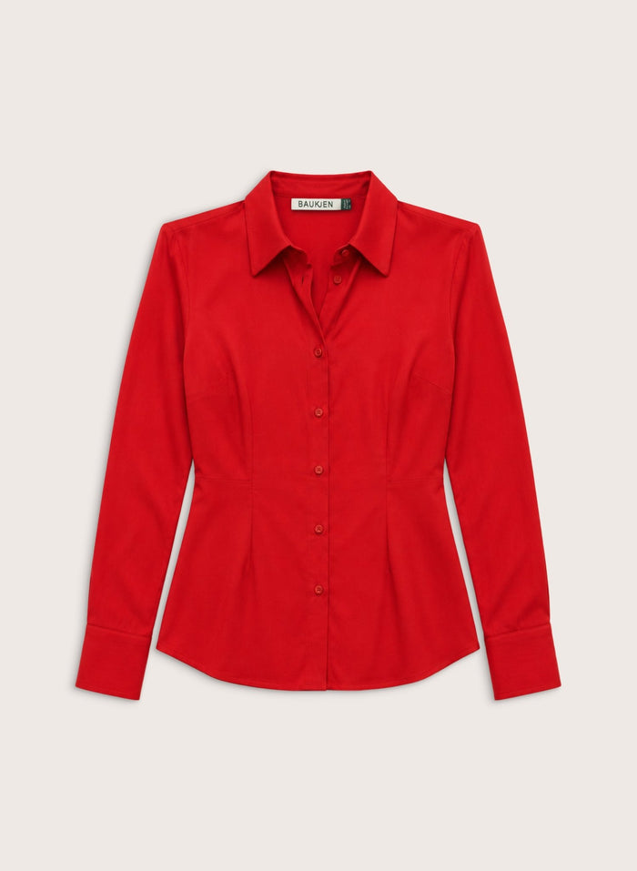 Angie Cinched Waist Shirt - Crimson Red Baukjen