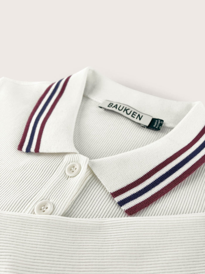Cameron Organic Cotton Stripe Collar Top - Cream Baukjen