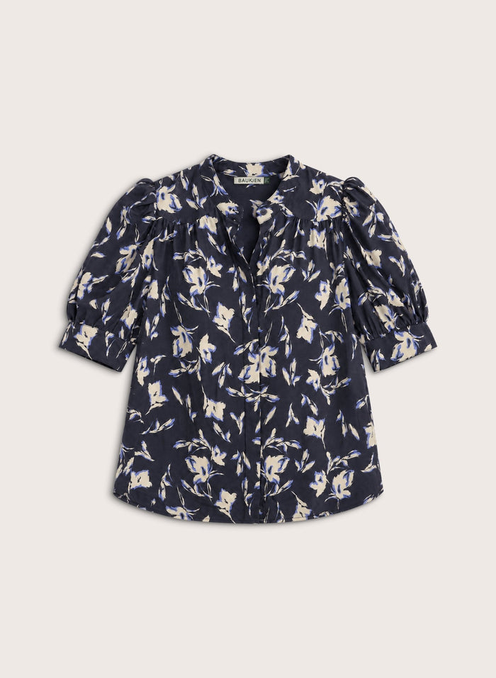Ann Short Sleeve Blouse - Navy Floral Baukjen
