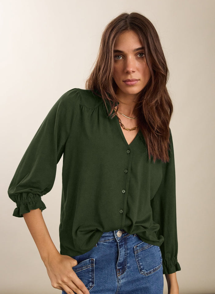 Annie Ruffle Collar Blouse - Khaki Baukjen