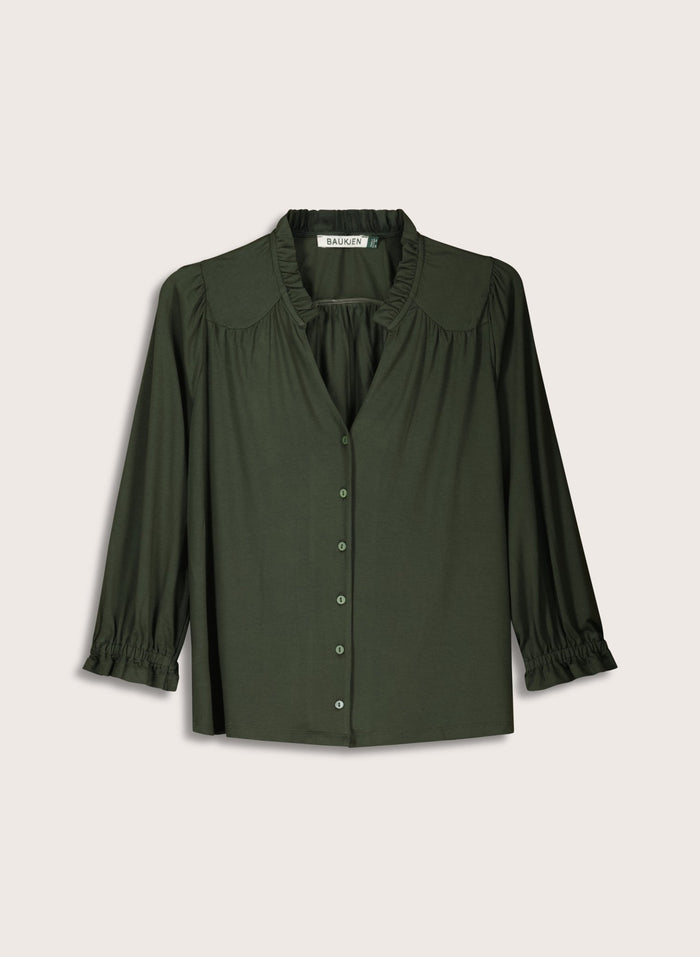 Annie Ruffle Collar Blouse - Khaki Baukjen