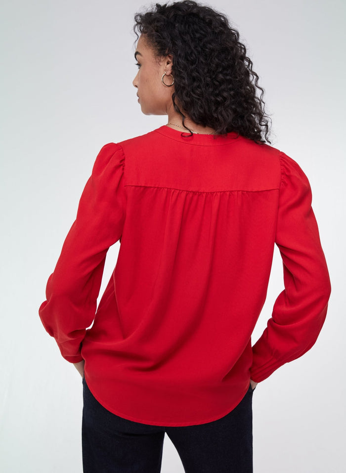 Annika Button Through Blouse - Crimson Red Baukjen