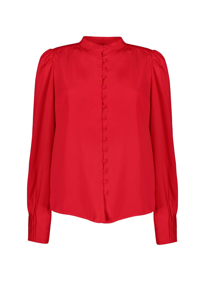 Annika Button Through Blouse - Crimson Red Baukjen