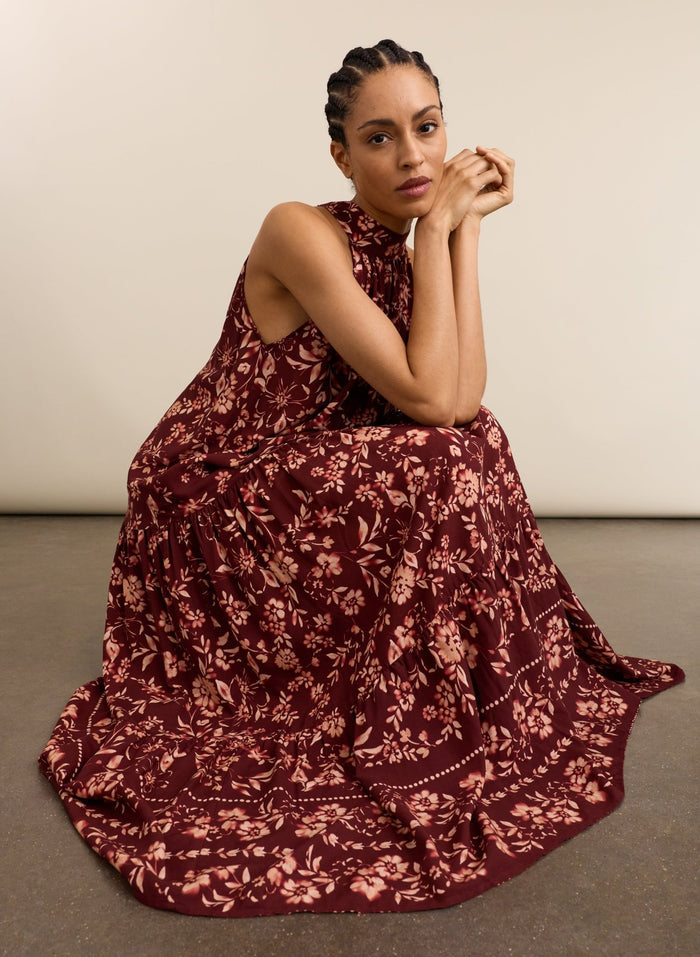Anouk Printed Sleeveless Maxi Dress - Burgundy Floral Border Baukjen