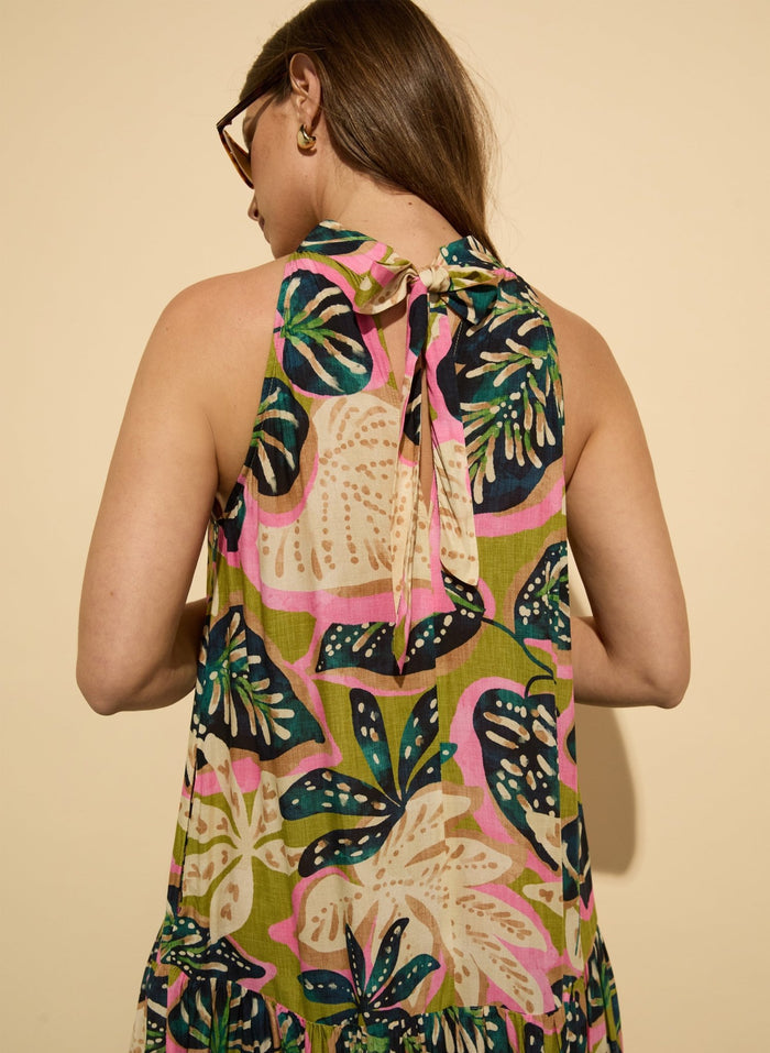 Anouk Printed Sleeveless Maxi Dress - Lime Palm Baukjen