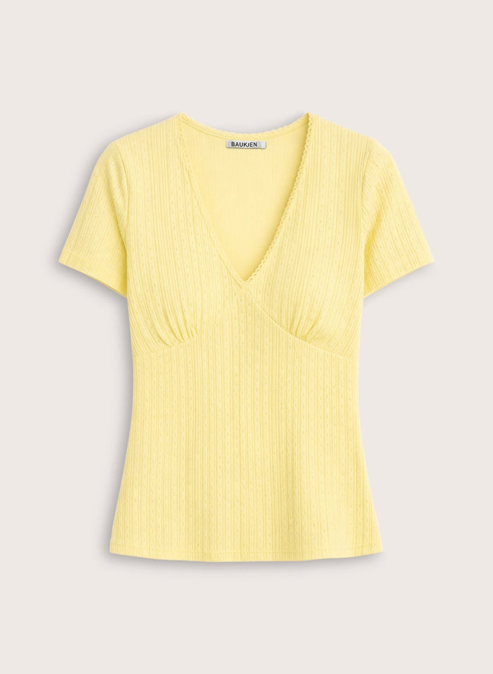 Antoinette Organic Pretty Rib V - Neck Top - Butter Yellow Baukjen