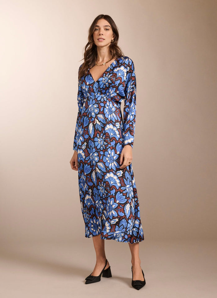 Arabella Printed Tea Dress - Blue Floral Saraca Baukjen