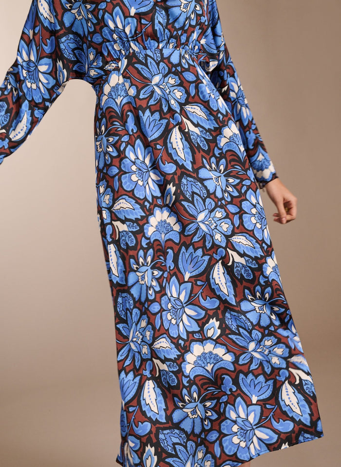 Arabella Printed Tea Dress - Blue Floral Saraca Baukjen