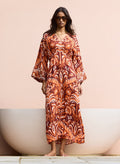 Ariadne Printed Kaftan Dress - Burgundy Palm Mirror Baukjen