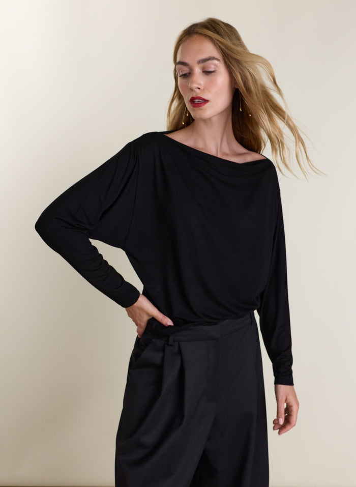 Arlene Boat Neck Top - Black Baukjen
