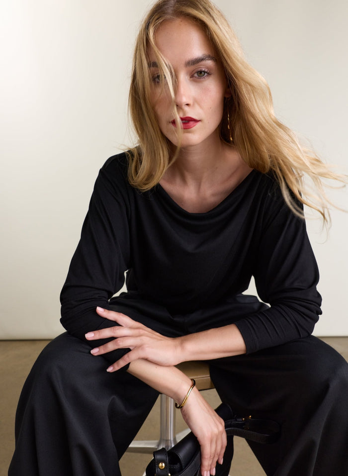 Arlene Boat Neck Top - Black Baukjen