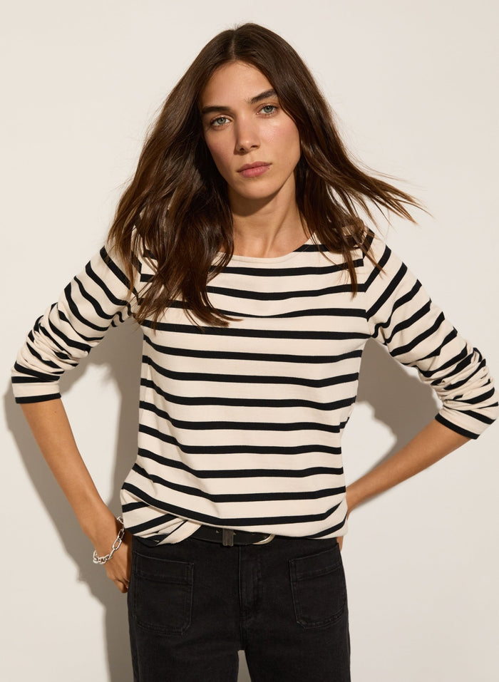 Ashley Organic Cotton Top - Antique White & Caviar Black Baukjen