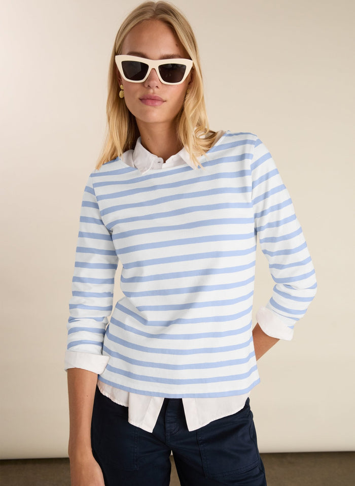 Ashley Organic Cotton Top - Soft White & Ice Blue Baukjen