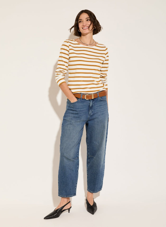 Ashley Organic Cotton Top - Soft White & Ochre Baukjen