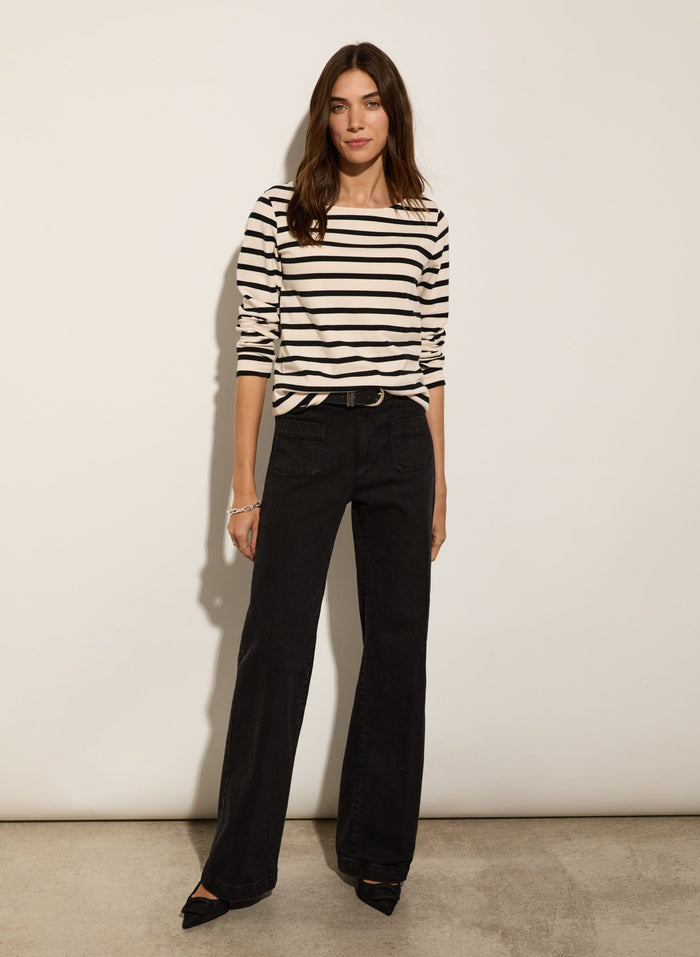 Ashley Organic Cotton Top - Antique White & Caviar Black Baukjen