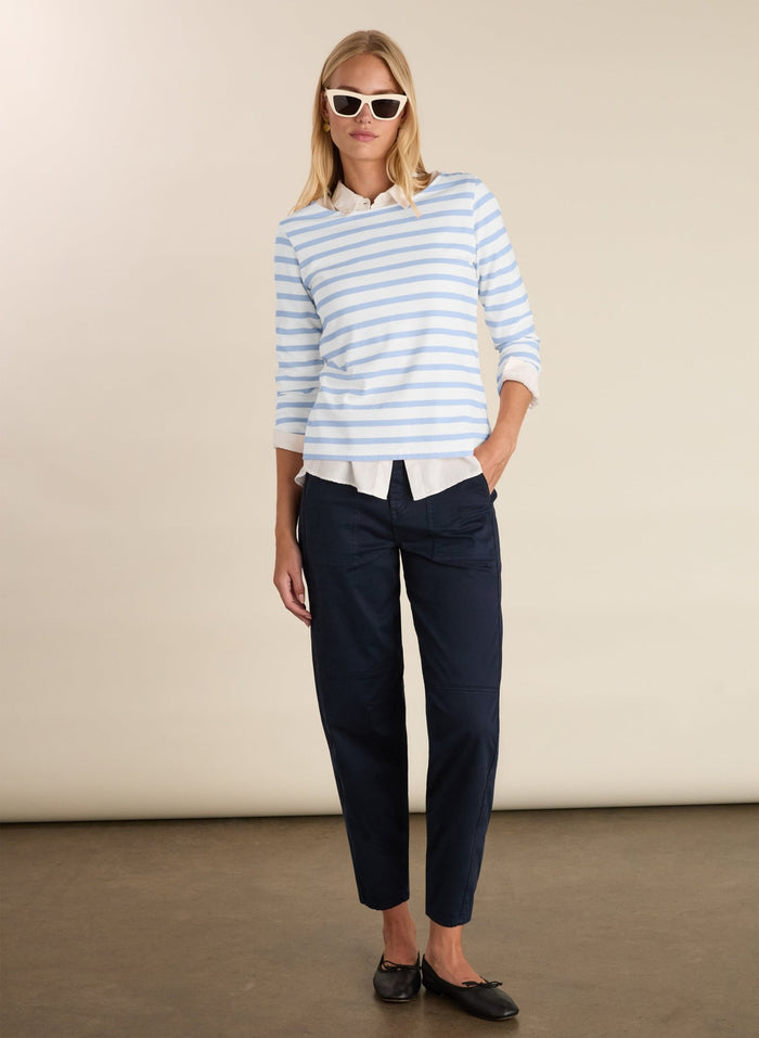 Ashley Organic Cotton Top - Soft White & Ice Blue Baukjen