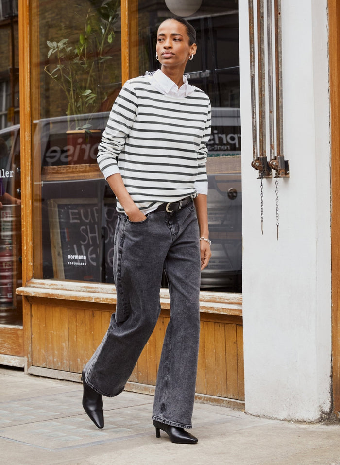 Ashley Organic Cotton Top - Soft White & Grey Stripe Baukjen