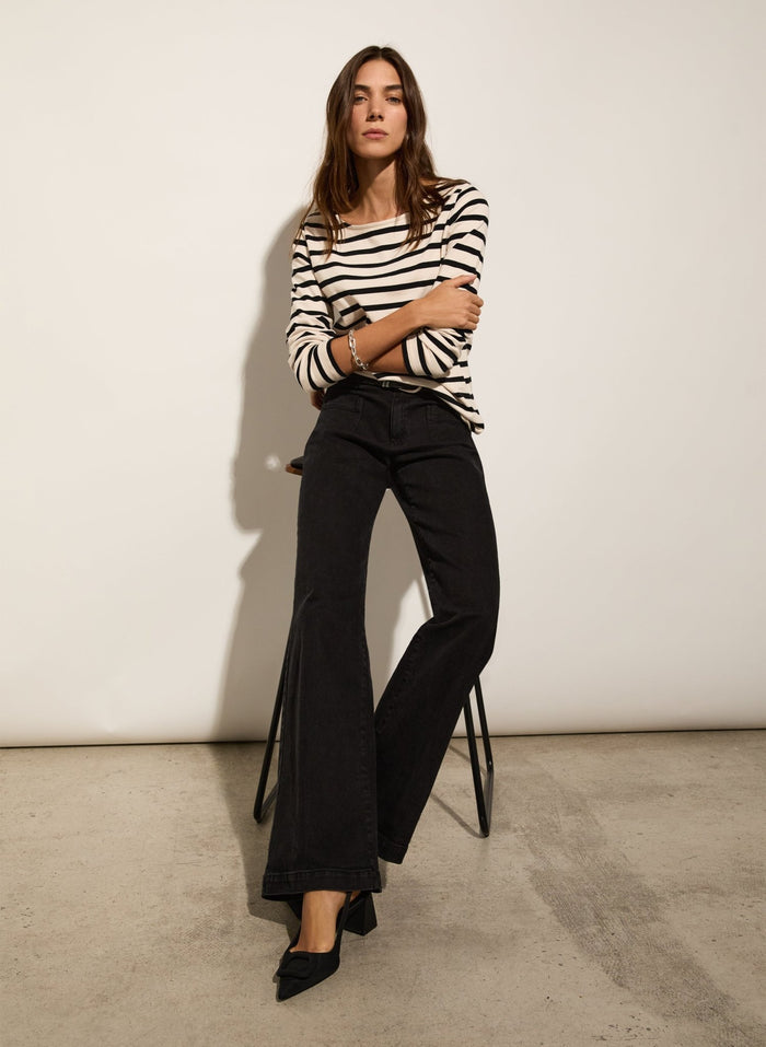 Ashley Organic Cotton Top - Antique White & Caviar Black Baukjen