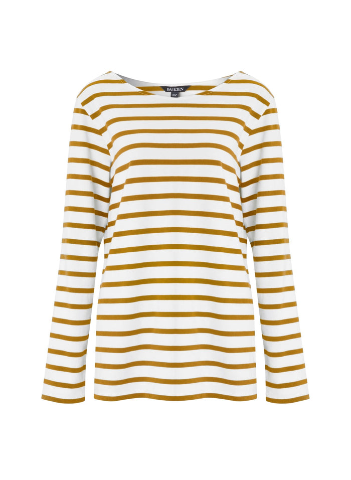 Ashley Organic Cotton Top - Soft White & Ochre Baukjen