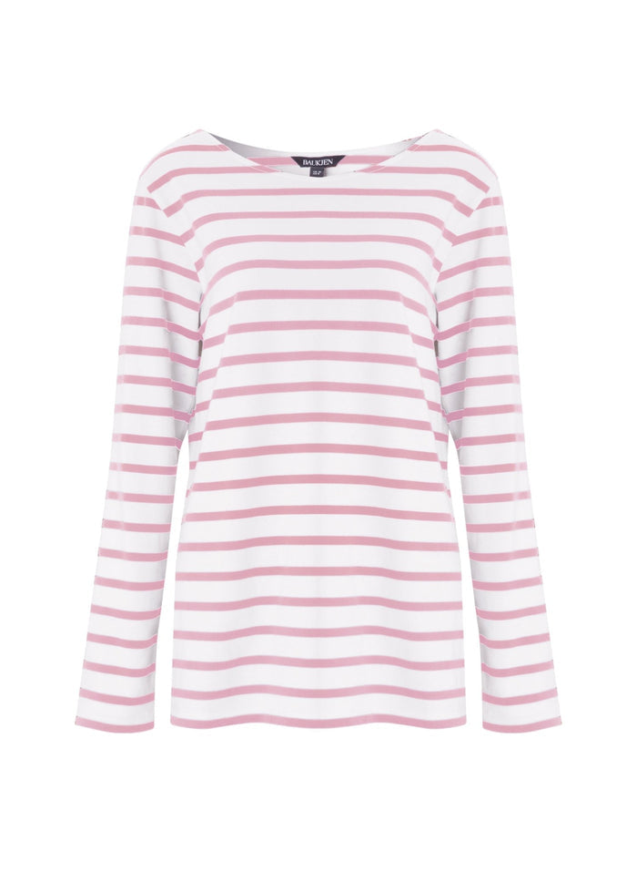 Ashley Organic Cotton Top - Soft White & Blossom Stripe Baukjen