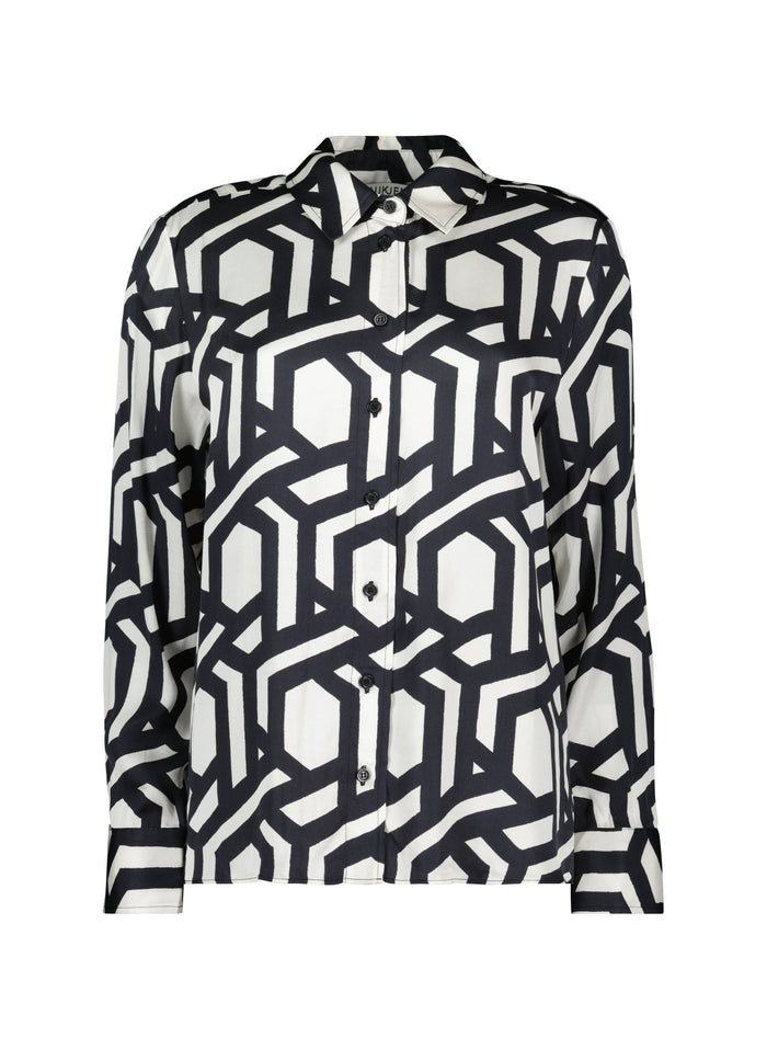 Ashlyn Printed Satin Shirt - Black Geo Baukjen