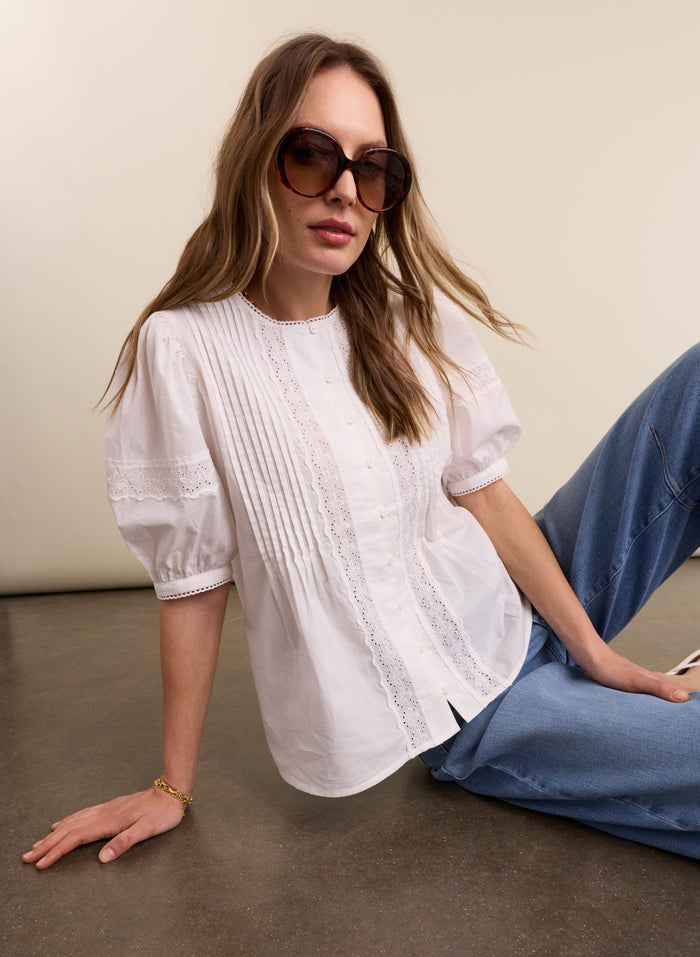 Augusta Organic Cotton Broderie Detail Blouse - Soft White Baukjen