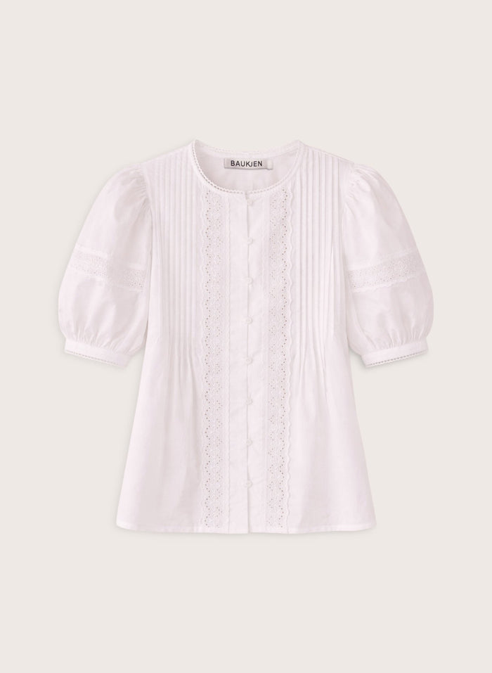 Augusta Organic Cotton Broderie Detail Blouse - Soft White Baukjen