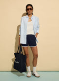 Aylin Side Stripe Sports Shorts - Classic Navy and Soft White Baukjen