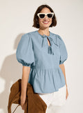 Azura Organic Cotton Tie Detail Blouse - Fresh Blue Baukjen